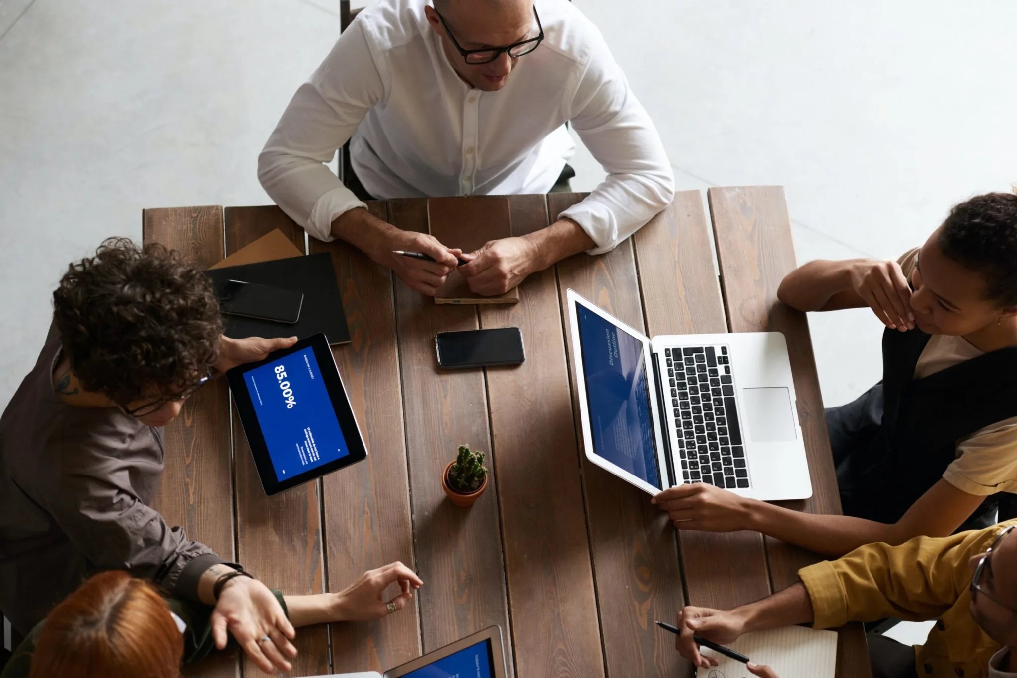 Team discussing at a table