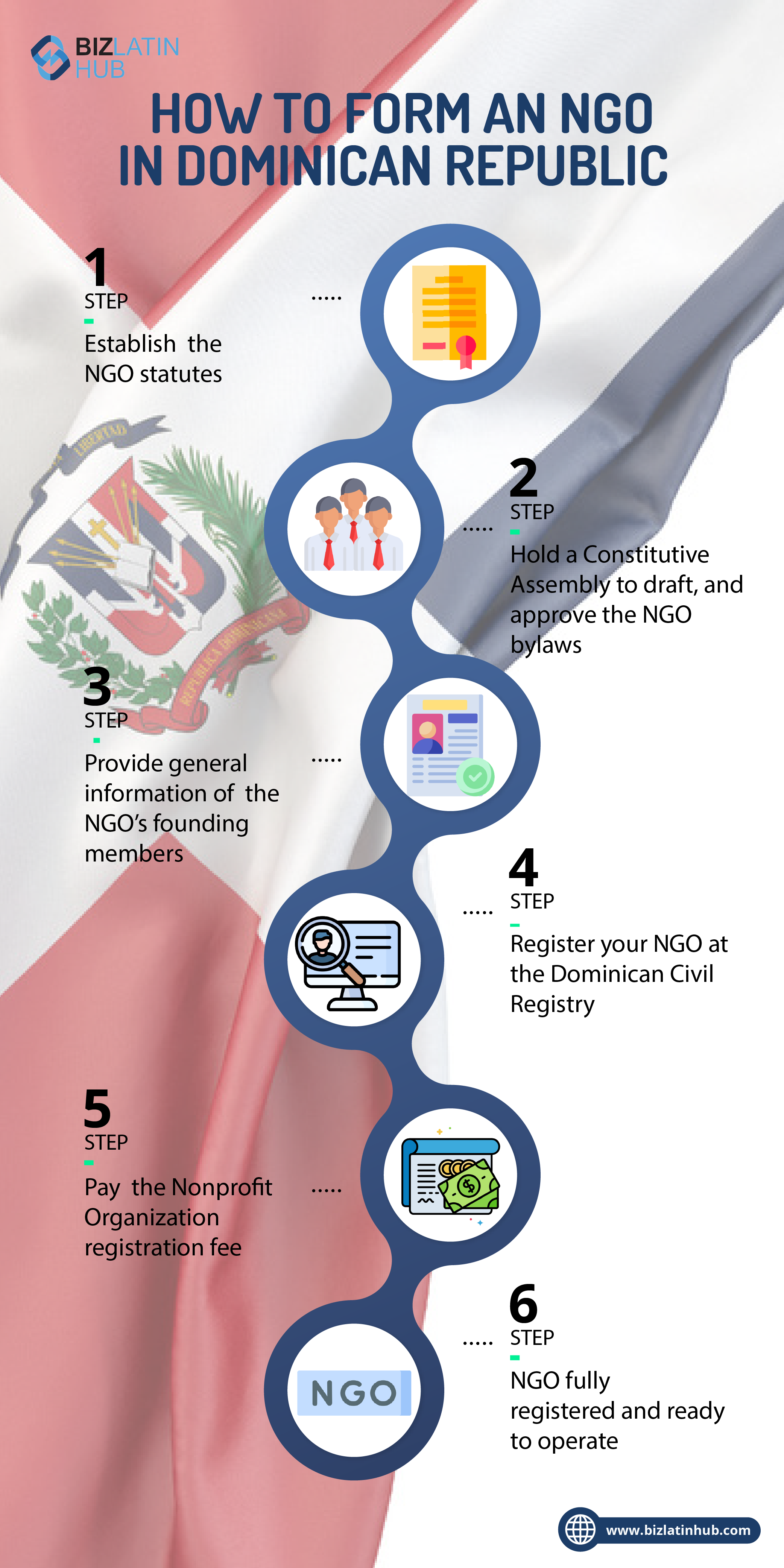 infographic showing steps to form and NGO in dominican republic