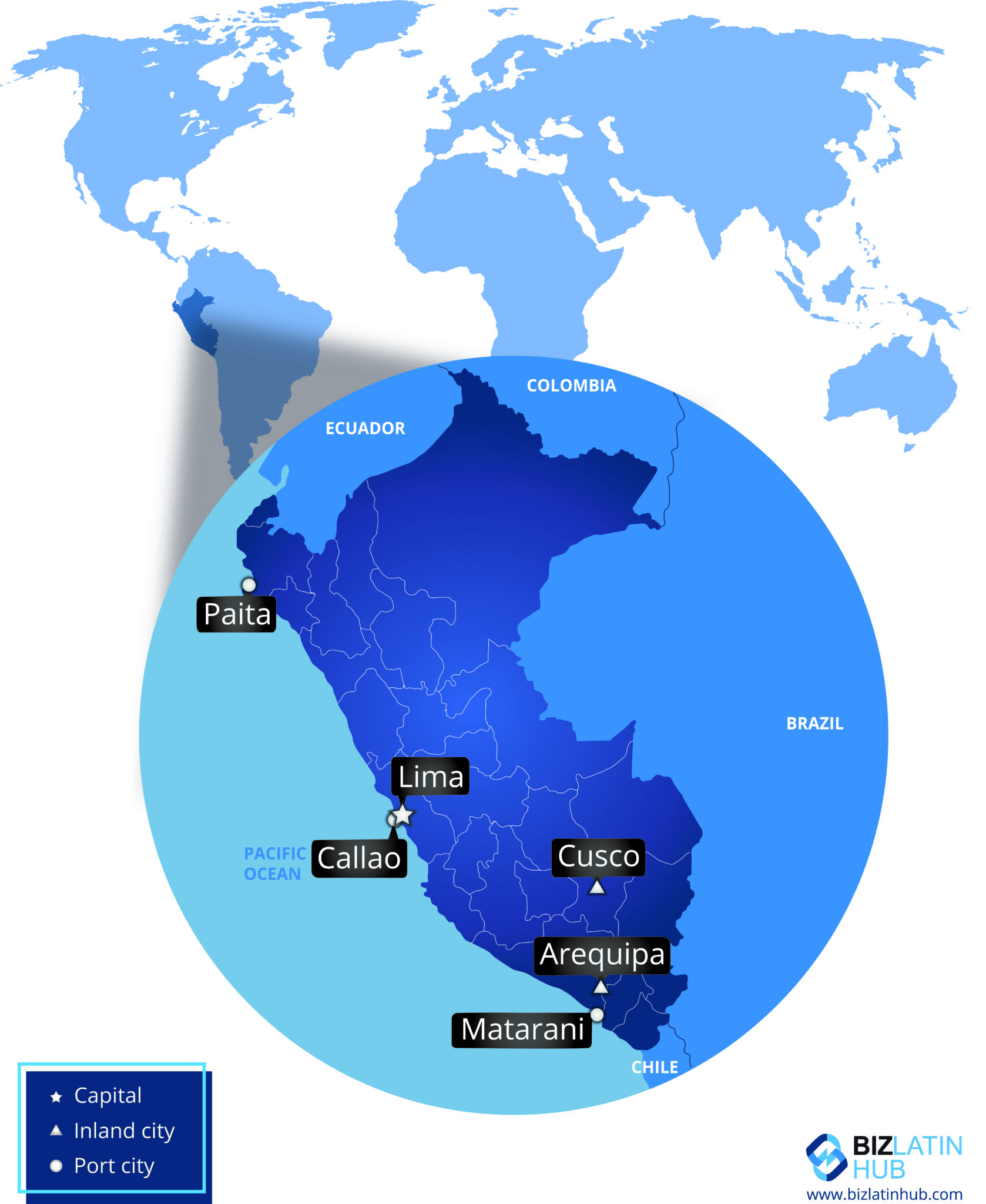 Um mapa do Peru, onde você pode querer realizar verificações de antecedentes de novos funcionários