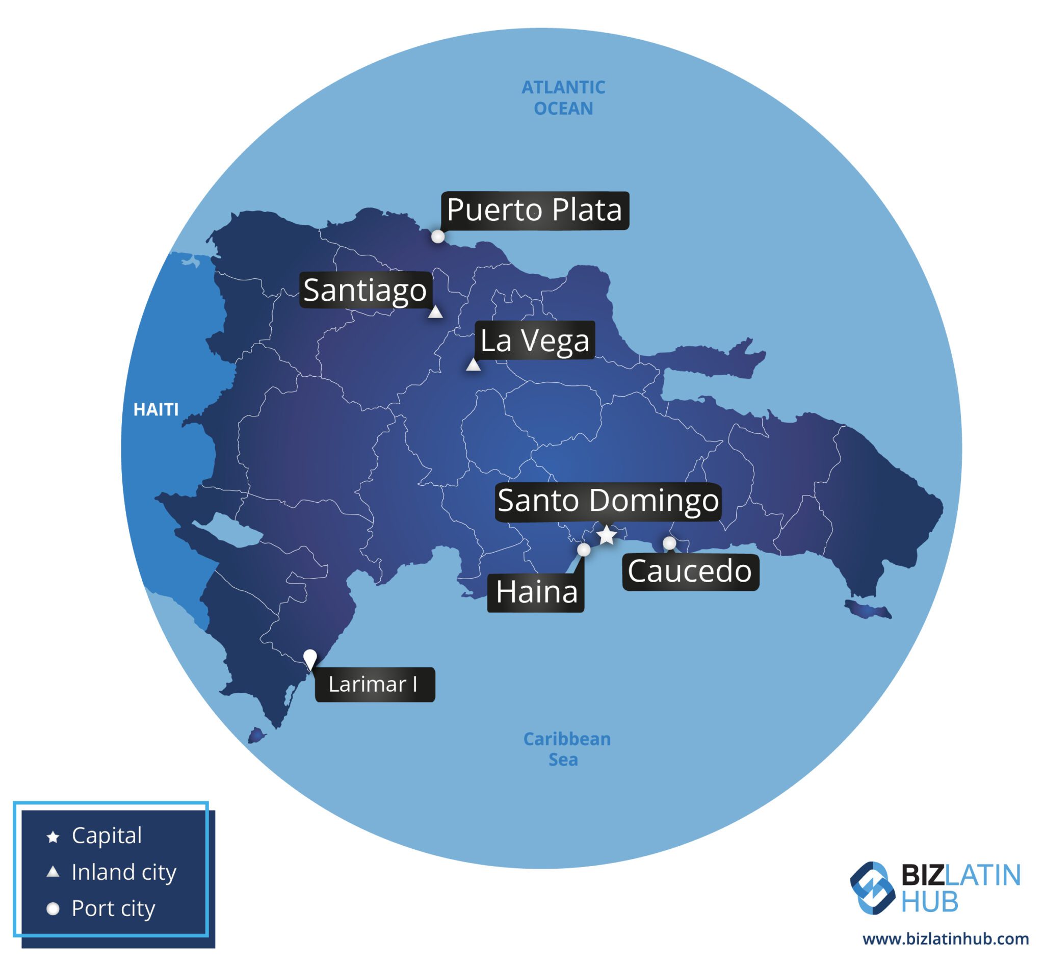 Um mapa da República Dominicana, que recentemente emitiu seu primeiro título verde, que será usado para aumentar a energia renovável