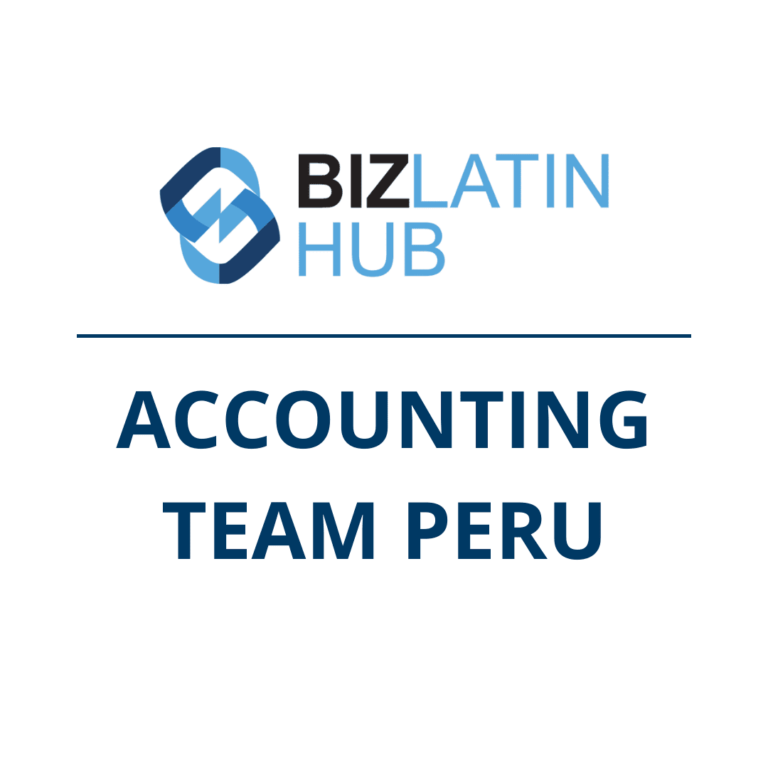 A logo visually represents "Biz Latin Hub" with stylized blue and black interlocking shapes. Below it, the text reads "ACCOUNTING TEAM PERU" in bold blue letters against a white background. A horizontal line separates the logo and the text.