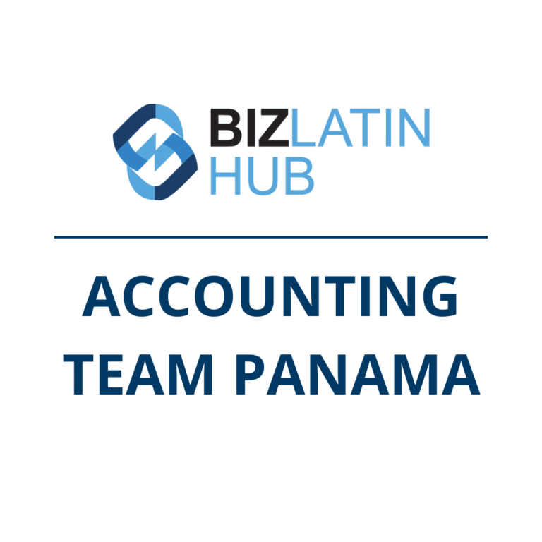 Biz Latin Hub logo present above the text "Accounting Team Panama." The logo consists of a blue and gray abstract symbol next to the company's name in black and blue text.