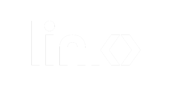 The image shows the word "link" in lowercase white letters on a transparent background. The letter "k" is stylized with the right vertical line and diagonal lines forming a hexagonal shape.