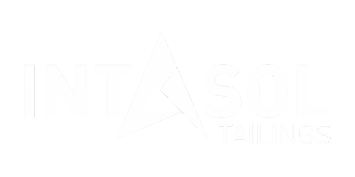 Logo of Intasol Tailings. The text "INTASOL" is in large uppercase letters with the letter "A" stylized as a triangle. The word "TAILINGS" is in smaller uppercase letters, aligned to the right underneath "SOL". The logo is white on a transparent background.