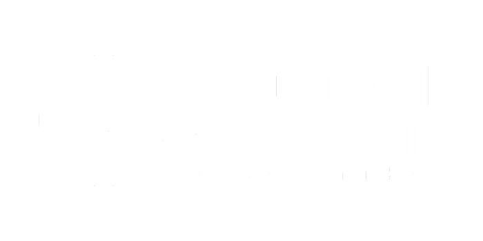 Logo of the Laudato Si' Movement. It features a stylized globe on the left and the text "Laudato Si' Movement" on the right, with the tagline "Catholics for Our Common Home" beneath it. The image background is transparent.