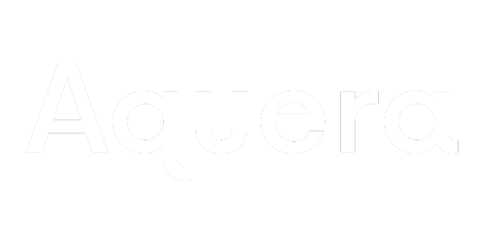 The image shows the word "Aquera" written in a white and bold sans-serif font on a transparent background.