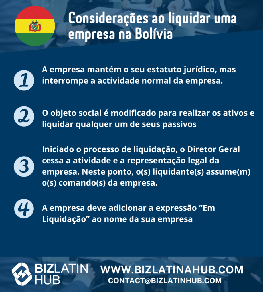 O objetivo do processo de Consideração é a distribuição correspondente dos ativos sociais resultantes da liquidação entre os acionistas. Liquidação de uma empresa na Bolívia 